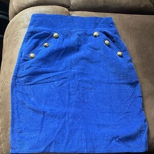 Elegant Blue Skirt with Gold Button Accents